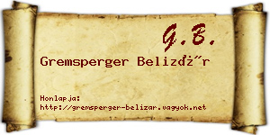 Gremsperger Belizár névjegykártya